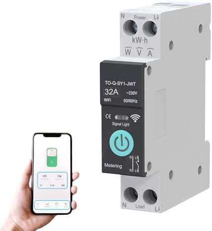 WiFi Circuit Breaker, 1P+N 32A 230V Smart Wireless Remote Switch