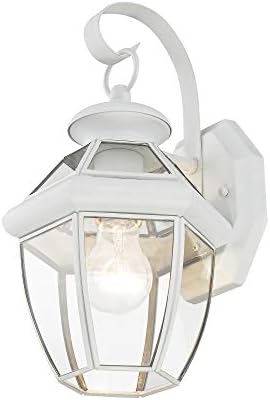 Livex Lighting 2051-03 Monterey 1 Light Outdoor White Finish Solid Brass Wall Lantern with Clear Beveled Glass