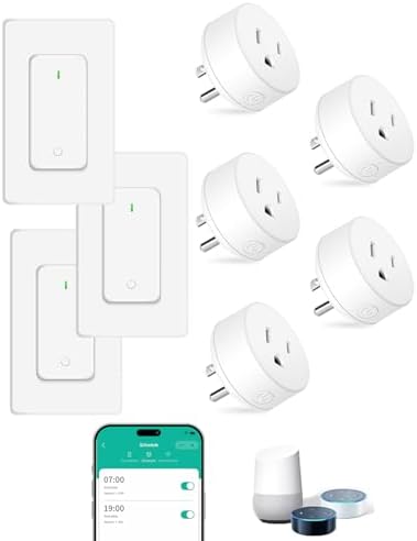 NineLeaf Smart Plug, WiFi Smart Plugs Work with Alexa and Google Home via Tuya, Wireless Outlet Timer with APP Remote Control, 2.4GHz Wi-Fi Only, No Hub Required, TUV FCC Listed (5 outlets+3 switches)