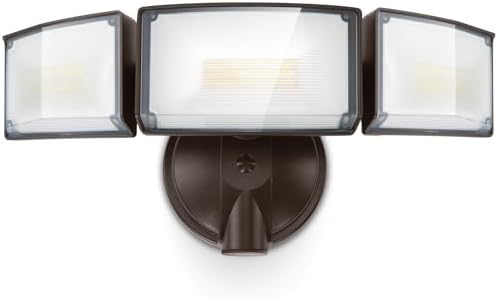 LUTEC 75W 8000 Lumen Floods Light Outdoor, Switch Controlled LED Security Lights with 3 Adjustable Heads, 5000K Daylight, IP65 Waterproof Exterior Flood Light for Outside Garage, Yard, Patio-Brown