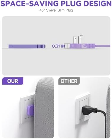 Purple Extension Cord with 3 AC Outlets and 4 USB(2 USB-C) Ports, 1625W Purple Travel Power Strip, Cute Kawaii Desk Accessories forfor Travel Curise Office Dorm Kitchen