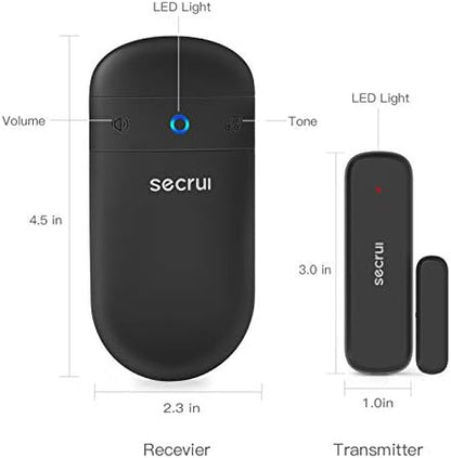 Door Chime When Door Opens, Door Opened Alarm 2-Sensor 1-Receiver, Black