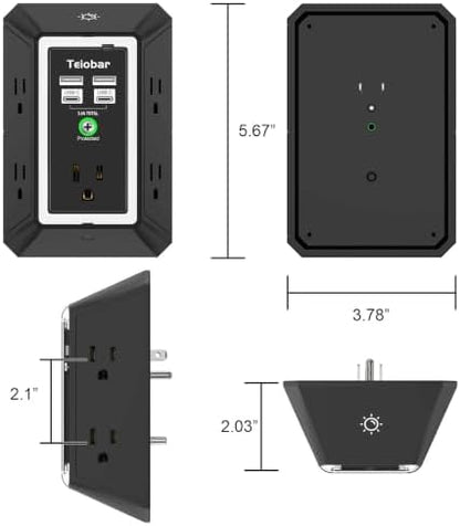 Multi Plug Wall Outlet Surge Protector with 5 Outlet & 4 USB Ports(2USB-C)