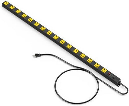 JUNNUJ Long Metal 16 Outlet Power Strip,Wide Spaced Garage Industrial Heavy Duty Power Strip,Surge Protection 4800J,Wall Mount Screws Outlet with Switch 5-15P High Amp 6-20R T-Slot (Yellow, 6FT)