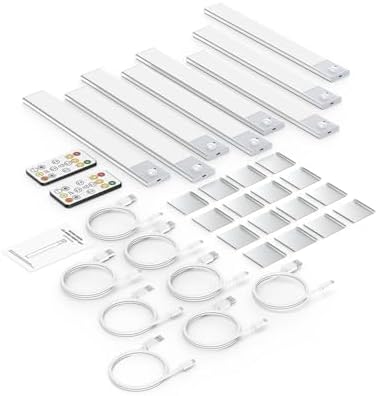 12" Under Cabinet Lighting Wireless, Remote, Motion Sensor, 8Pack, Silver