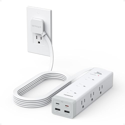 TESSAN Surge Protector Power Strip with 1050J Protection, 10 Ft, Grey