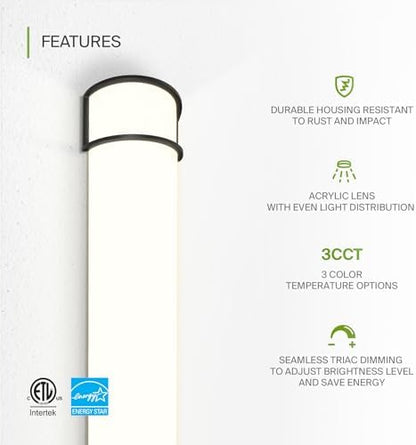 ASD LED 36" Vanity Flush Mount Light Fixture, Linear Bathroom Lighting Bar | 3CCT, Dimmable, Energy Star, ETL Listed | 30W 2650LM 3000-5000K 120V | Long Bath Wall Sconce Over Mirror | Black, 2 Pack