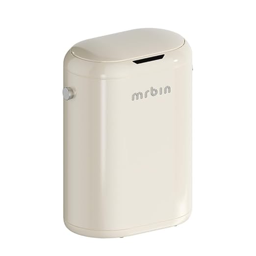 MRBIN Automatic Adsorption Metal Trash Can for Bathroom, Touchless Garbage Bin with Lid, 4.8 Gallon Slim Trash Can for Office and Bedroom, Kitchen Electric Motion Sensor Waste Basket, Cream White
