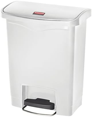 Rubbermaid Commercial Products Streamline Slim Step-On Plastic Trash Can, 8 Gallon, White, Hands-Free Garbage Can for Medical Waste in Hospitals/Lab/Emergency/Patient Rooms