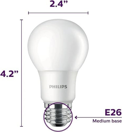 PHILIPS LED 60W A19 4-Pack Basic Soft White (2700K) 800 Lumen (10W = 60W) Frosted Flicker-Free Light Bulbs