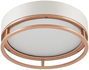 Globe Electric 66000038 18.5W LED Integrated Outdoor Indoor Flush Mount Ceiling Light Fixture, Matte White, Wood Toned Accent, Home Improvement, Front Porch Lighting