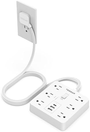TESSAN Surge Protector Power Strip, 10Ft Flat Plug Extension Cord, White