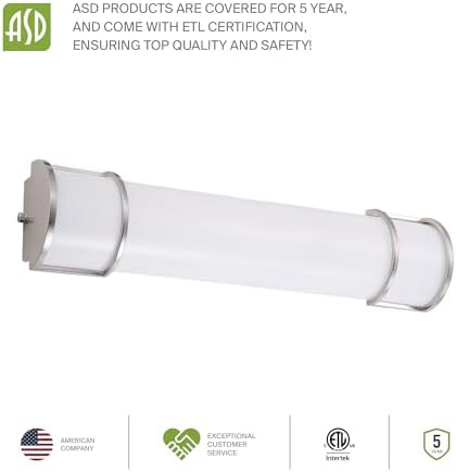 ASD LED 30" Vanity Flush Mount Light Fixture, Linear Bathroom Lighting Bar | 3CCT, Dimmable, Energy Star, ETL Listed | 28W 2425LM 3000-5000K 120V | Long Bath Wall Sconce Over Mirror | Nickel, 4 Pack