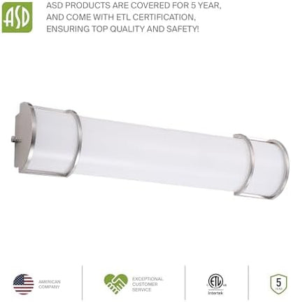 ASD LED 30" Vanity Flush Mount Light Fixture, Linear Bathroom Lighting Bar | 3CCT, Dimmable, Energy Star, ETL Listed | 28W 2425LM 3000-5000K 120V | Long Bath Wall Sconce Over Mirror | Nickel, 4 Pack