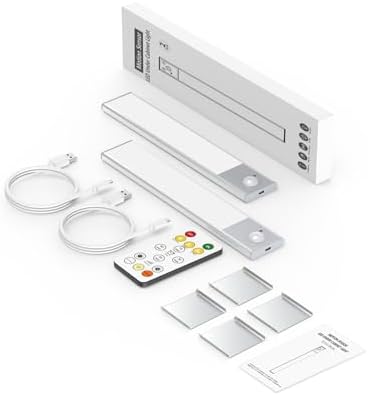 8" Under Cabinet Lighting Wireless, Remote, Motion Sensor, 2Pack, Silver