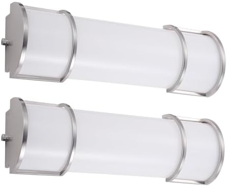 ASD LED 18" Vanity Flush Mount Light Fixture, Linear Bathroom Lighting Bar | 3CCT, Dimmable, Energy Star, ETL Listed | 20W 1650LM 3000-5000K 120V | Long Bath Wall Sconce Over Mirror | Nickel, 2 Pack