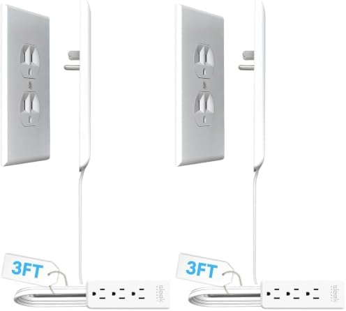 Sleek Socket Original & Patented Flat Ultra-Thin Outlet Concealer with Extension Cord Kit, Multi Outlets Power Strip, Ideal for Home Improvement, Hide Bulky and Messy Cords, 3ft (Pack of 2)