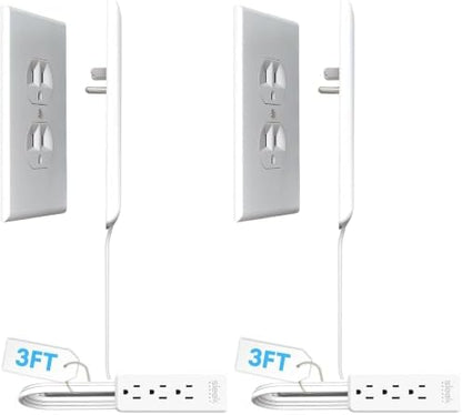 Sleek Socket Original & Patented Flat Ultra-Thin Outlet Concealer with Extension Cord Kit, Multi Outlets Power Strip, Ideal for Home Improvement, Hide Bulky and Messy Cords, 3ft (Pack of 2)