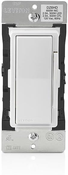 Leviton Decora Smart 600W Dimmer with Z-Wave Technology, Ivory, 1-Pack, DZ6HD-2RW, White/Light Almond