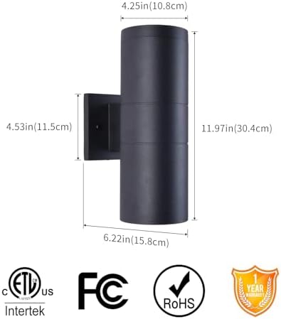 mirrea 12" Modern Outdoor Porch Light in 2 Lights, Matte Black, 1 Pack