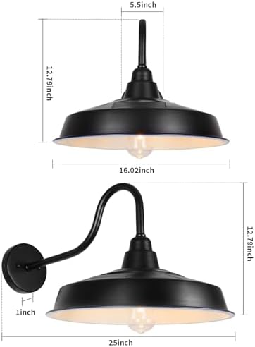 Solar Barn Light Outdoor, 16 Inch Dome Wall Light Solar Powered, Farmhouse Exterior Wall Sconce, Industrial Outside Lighting Fixture, Rustic Lantern for Garage, Barn, Shed, RZSR020W