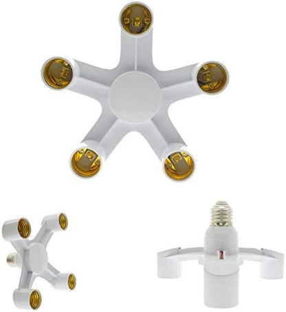 Lamp Bases 5 in 1 E27 to E27 Base Socket Splitter E27 Lamp Head connector LED Light Lamp Bulb Adapter Holder smart Lighting Accessories - (Color: 4 IN 1; Base Type: E27)