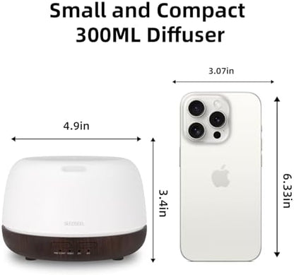 SEEDSEEL 300ML Essential Oil Diffuser, Small Aromatherapy Diffuser with Remote Control, 7-Color LED Light,4 Timer, Quiet,Auto-Off, Easy to Use,for Home,Bedroom,Office
