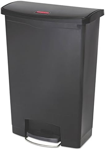 Rubbermaid Commercial Products Streamline Slim Step-On Plastic Trash Garbage Can 24 Gallon Black Hands-Free Garbage Can for Medical Waste in Hospitals/Lab/Emergency/Patient Rooms