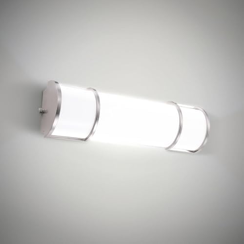 ASD LED 18" Vanity Flush Mount Light Fixture, Linear Bathroom Lighting Bar | 3CCT, Dimmable, ETL Listed | 20W 2300LM 3000-5000K 100-277V | Long Tube Bath Wall Sconce Over Mirror | Nickel