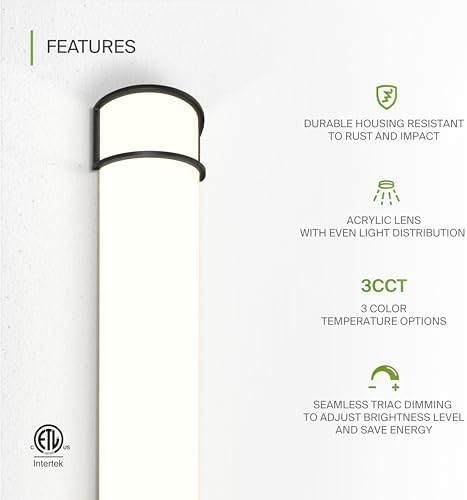 ASD LED 48" Vanity Flush Mount Light Fixture, Linear Bathroom Lighting Bar | 3CCT, Dimmable, Energy Star, ETL Listed | 35W 3200LM 3000-5000K 120V | Long Bath Wall Sconce Over Mirror | Black, 2 Pack