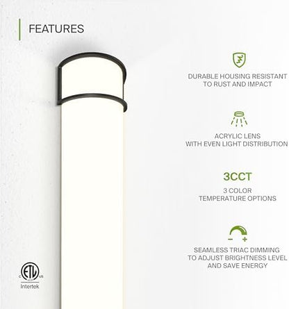 ASD LED 48" Vanity Flush Mount Light Fixture, Linear Bathroom Lighting Bar | 3CCT, Dimmable, Energy Star, ETL Listed | 35W 3200LM 3000-5000K 120V | Long Tube Bath Wall Sconce Over Mirror | Black