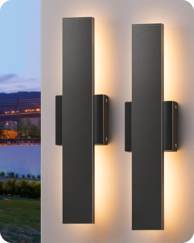 EDISHINE 2 Pack LED Outdoor Wall Lights, 15.7" Modern Black Outdoor Sconce