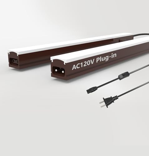 Leetdud Under Cabinet Lighting Plug in, 24 Inch 2 Pcs, Linkable AC120V 3CCT 3000K/4000K/5000K Ultra Slim, LED Under Cabinet Lights for Counter Light, Kitchen, Shelf, Sink, Workshop, Desk, Bronze