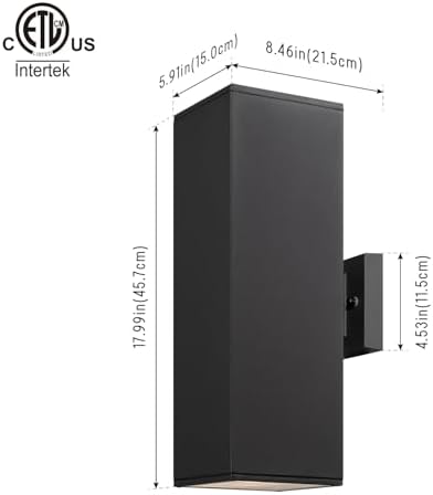 mirrea 18" Modern Outdoor Porch Light in 2 Lights, Matte Black, 1 Pack