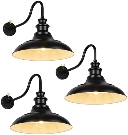 Exterior Farmhouse Barn Light,3PCS Dusk to Dawn Outdoor Lighting, 16 Inch Vintage Outside Garage Lights Fixtures for Patio Frontdoor Entryway Doorway, Matte Black