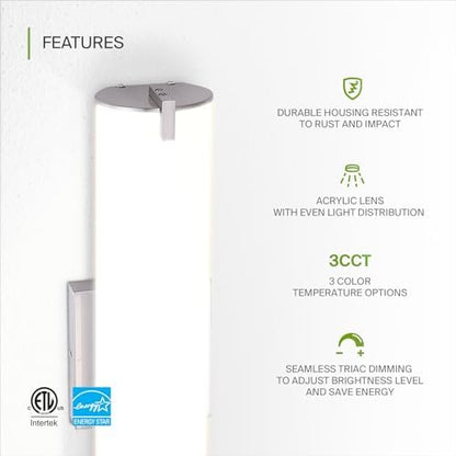ASD LED 24" Vanity Wall Mount Light Fixture, Linear Bathroom Lighting Bar | 3CCT, Dimmable, Energy Star, ETL Listed | 25W 1950LM 3000-5000K 120V | Long Tube Bath Sconce Over Mirror | Nickel, 4 Pack