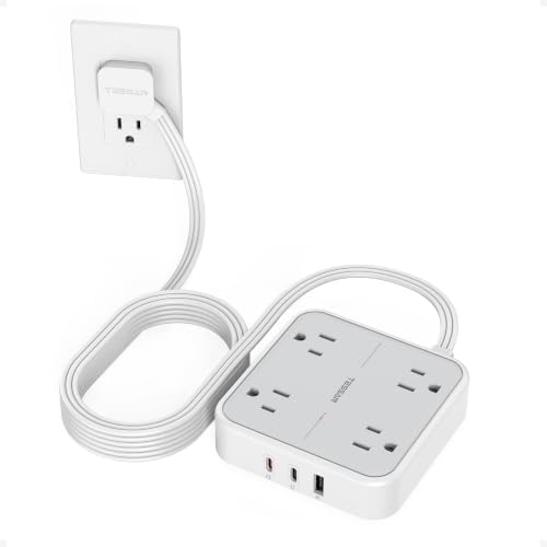 TESSAN Surge Protector Flat Extension Cord 15Ft, Flat Plug Power Strip