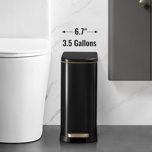 SYNCVIBE Bathroom Trash Can with Soft Close Lid 3.5 Gallon Matte Black