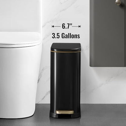 SYNCVIBE Bathroom Trash Can with Soft Close Lid 3.5 Gallon Matte Black
