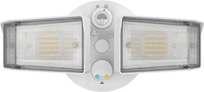 Lithonia Lighting HomeGuard 2-Light LED Outdoor Flood Lights, Outdoor LED Lights, Dusk to Dawn Sensor, Adjustable Lumens, Selectable Color, Square Heads, White (HGX LED 2SH ALO SWW2 120 PE WH M2)