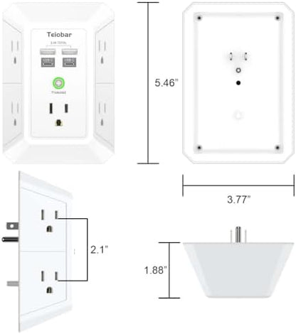 Wall Charger, Surge Protector, Teiobar 5 Outlets and 4 USB Ports(2USB-C)