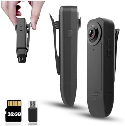 Mini Body Camera with Audio & Video Recording - Small POV Cam 1080P with 16G Card - Wearable Personal Portable Cameras Recorder DV - Night Version Camcorder for Security Work Records Guard Traveling