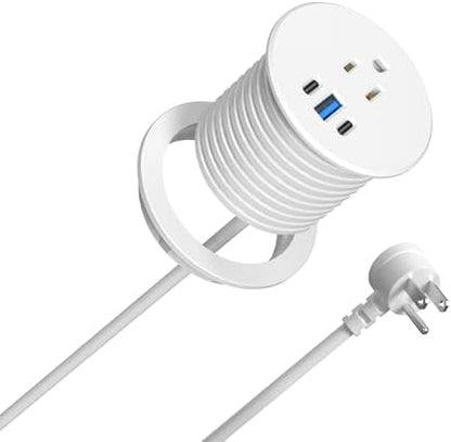 2.5 inch Power Grommet,20W USB-C Charging,1 Outlet with 2 USB C,1 USB Port,Furniture Flush Mount for Desktop,Recessed Power Strip,Workspace Essential Desk Outlet (White, 6 FT)