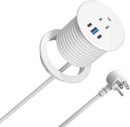 2.5 inch Power Grommet,20W USB-C Charging,1 Outlet with 2 USB C,1 USB Port,Furniture Flush Mount for Desktop,Recessed Power Strip,Workspace Essential Desk Outlet (White, 6 FT)