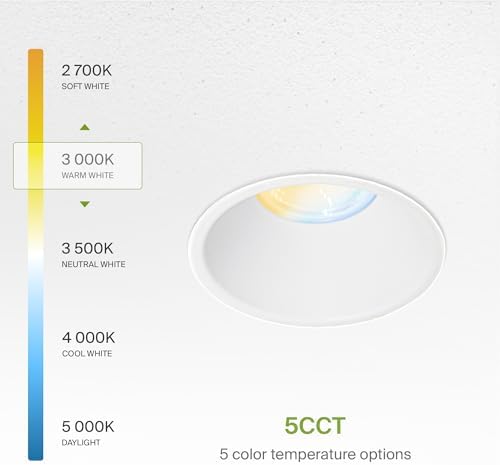 ASD 2 Inch Trimless LED Recessed Ceiling Light Fixture, Mud-in Canless Downlight with Junction Box, 5CCT Selectable 2700K-5000K, 8W 643 Lumens, CRI90+, Anti-Glare, Dimmable, IC & Wet Rated, ETL