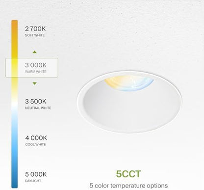 ASD 2 Inch Trimless LED Recessed Ceiling Light Fixture, Mud-in Canless Downlight with Junction Box, 5CCT Selectable 2700K-5000K, 8W 643 Lumens, CRI90+, Anti-Glare, Dimmable, IC & Wet Rated, ETL