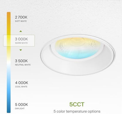 ASD 4 Inch Trimless Gimbal LED Recessed Ceiling Light Fixture, Adjustable Directional Downlight with Junction Box, 5CCT 2700K-5000K, 17W 1623 Lumens, CRI90+, Anti-Glare, Dimmable, IC & Wet Rated, ETL