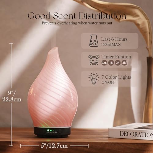 Porseme Essential Oil Diffuser 150ml Handmade Glass Diffuser 6H Runtime