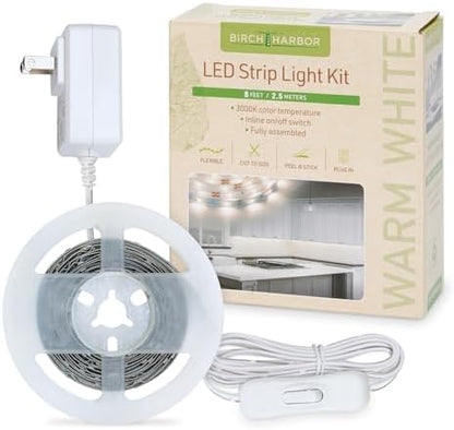 Complete LED Strip Light Kits (Warm White) 8 ft Flexible Tape 3000K Under Cabinet Plug-in Power Supply 318320