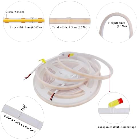 LEDENET COB LED Strip Lights Outdoor IP67 DC12V 16.4ft Golden Yellow 2200K